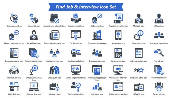 Find Job and Interview Icon Set: Perfect Graphics for Crafters